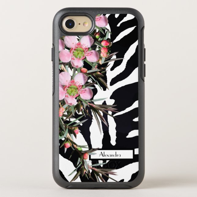 Elegant Pink Floral Wildflower Custom Black White Otterbox iPhone Case (Back)