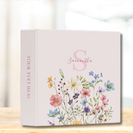 Elegant Pink Floral Wildflower Personalized 3 Ring Binder