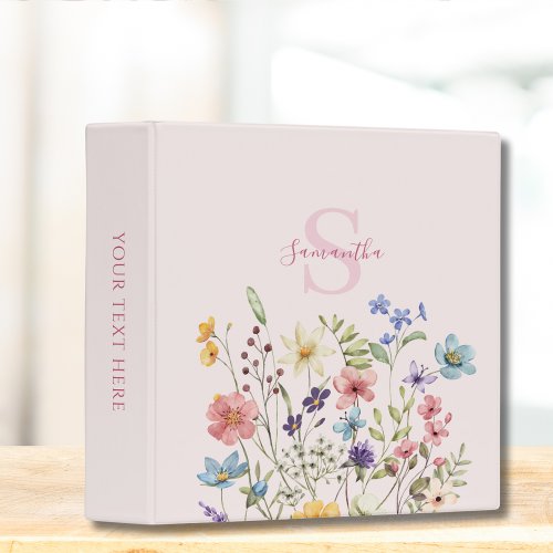 Elegant Pink Floral Wildflower Personalized  3 Ring Binder