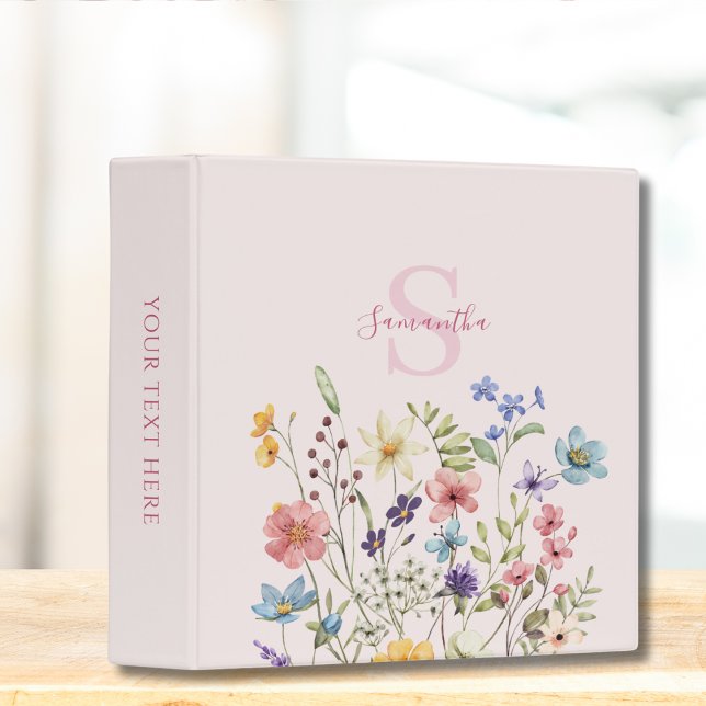 Elegant Pink Floral Wildflower Personalized  3 Ring Binder (Creator Uploaded)