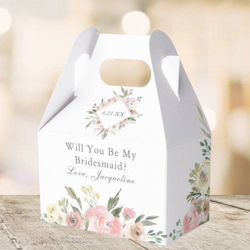 Elegant Pink Floral Will You Be My Bridesmaid Favor Boxes