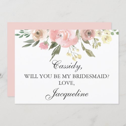 Elegant Pink Floral Will You Be My Bridesmaid Invitation