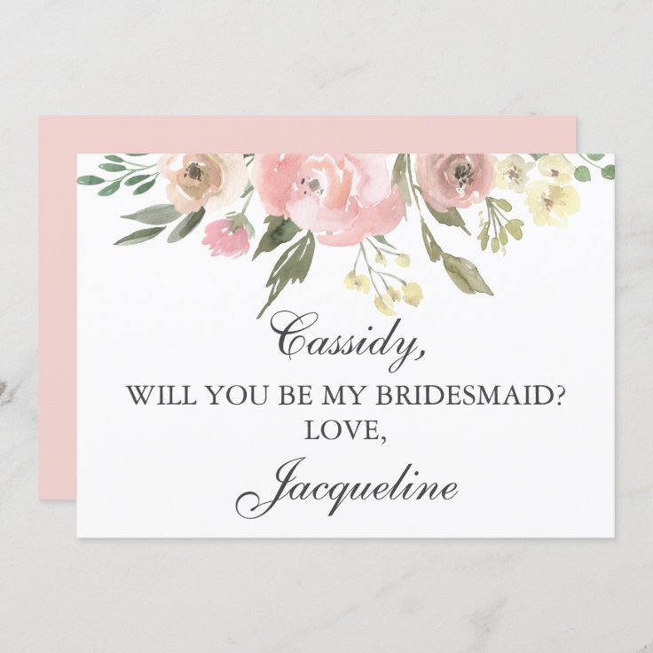 Elegant Pink Floral Will You Be My Bridesmaid Invitation | Zazzle