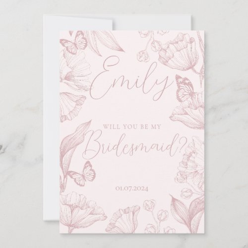 Elegant pink floral will you be my bridesmaid invitation
