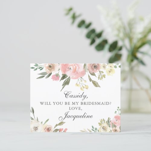 Elegant Pink Floral Will You Be My Bridesmaid Postcard