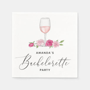 Elegant pink floral wine glass bachelorette party napkins