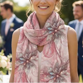 “Elegant Pink Floral with Glitter Accents Chiffon