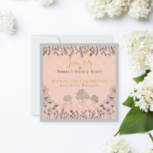 Elegant Pink Floral Womens History Month Luncheon  Invitation