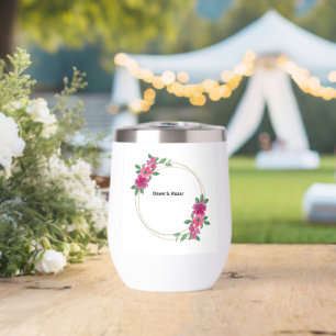 Elegant Pink Floral Wreath Custom Name Insulated W Thermal Wine Tumbler