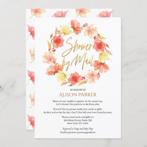 Elegant Pink Floral Wreath Gold Script Watercolor Invitation