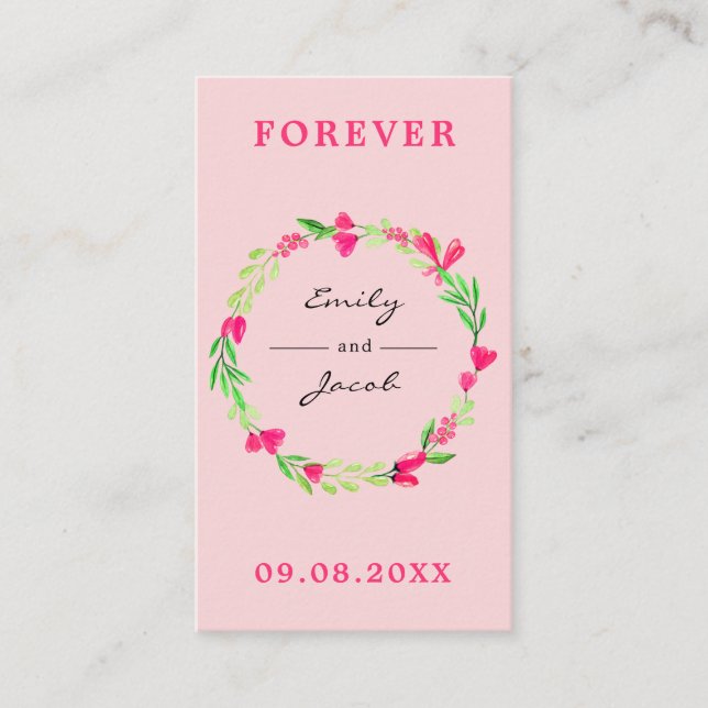 Elegant Pink Floral Wreath Light Pink Wed Registry Enclosure Card (Front)