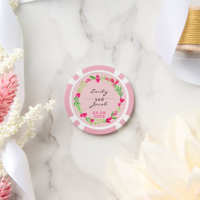 Elegant Pink Floral Wreath Light Pink Wedding Poker Chips (Wedding)