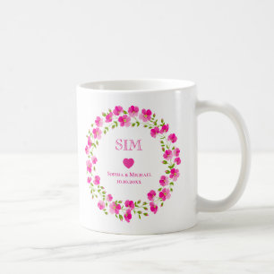 Elegant Pink Floral Wreath Monogram Wedding Favor Coffee Mug