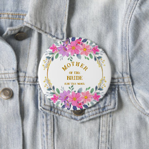 Elegant Pink Floral Wreath Mother of the Bride Button