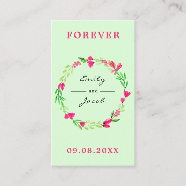 Elegant Pink Floral Wreath Pale Green Wed Registry Enclosure Card (Front)