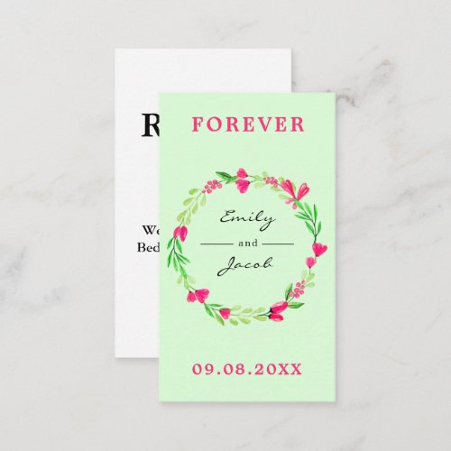 Elegant Pink Floral Wreath Pale Green Wed Registry Enclosure Card