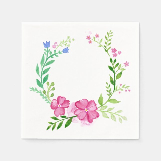 Elegant Pink Floral Wreath Paper Napkins (Front)