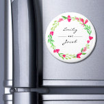 Elegant Pink Floral Wreath White Name of Couple Magnet<br><div class="desc">Elegant Pink Floral Wreath Name of Couple magnet with a white background. Personalize this template to add your information. Click to customize further to make more changes. Contact Sandy at admin@giftsyoutreasure.com</div>