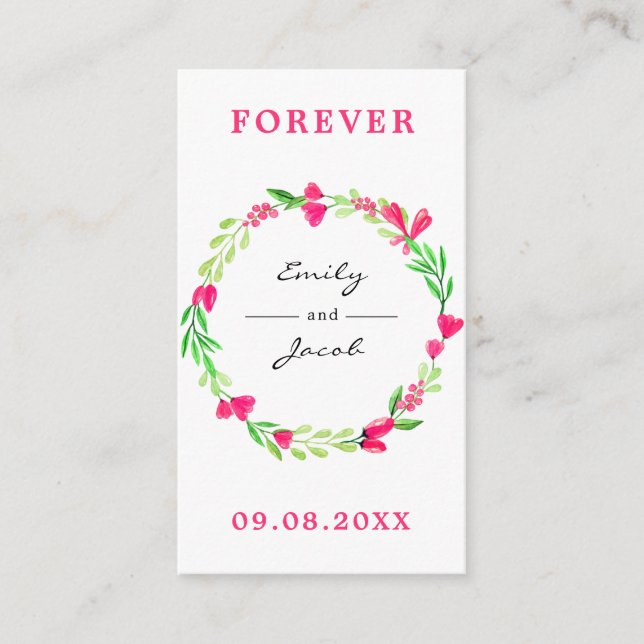 Elegant Pink Floral Wreath White Wedding Registry Enclosure Card (Front)