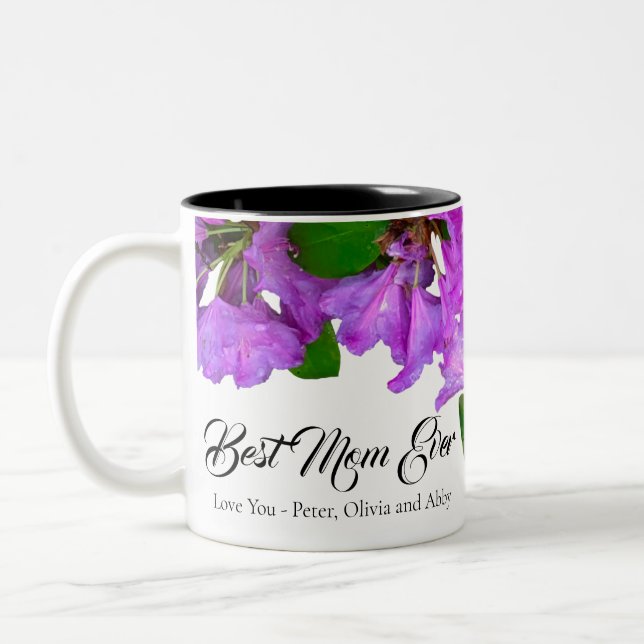 Elegant pink florals pink azaleas pink flowers Mom Two-Tone Coffee Mug (Left)
