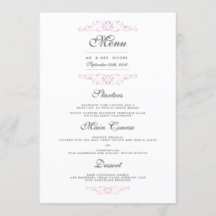 Elegant Pink Flourish Wedding Dinner Menu