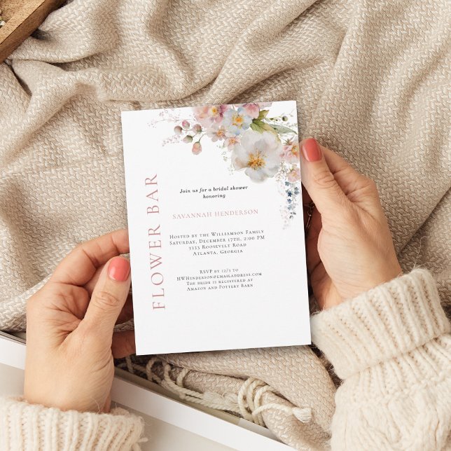 Elegant Pink Flower Bar Floral Bridal Shower Invitation (Creator Uploaded)