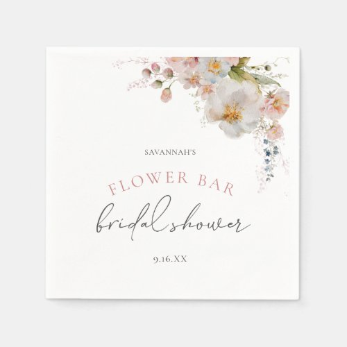 Elegant Pink Flower Bar Floral Bridal Shower Napkins