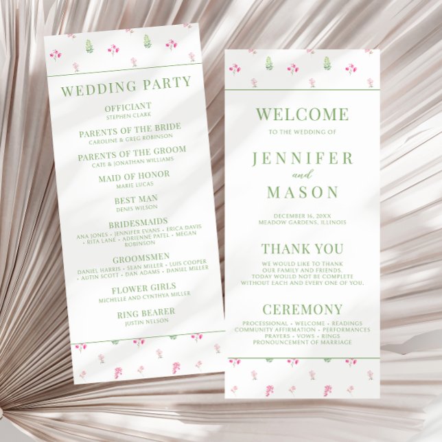 Elegant Pink Flower Blooms Wedding Programs (Creator Uploaded)