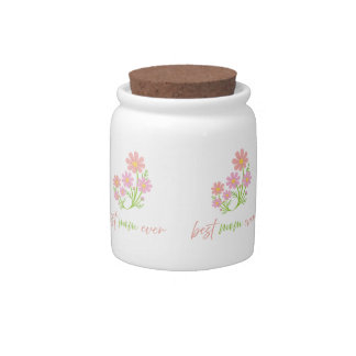 Elegant Pink Flower Bouquet Best Mom Design Candy Jar