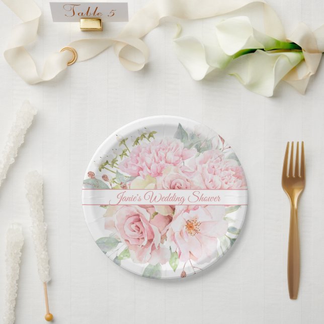 Elegant Pink Flower Bouquet Special Event  Paper Plates (Wedding)