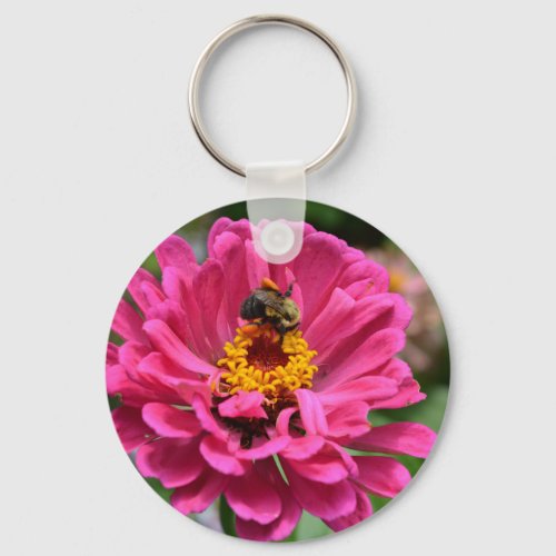 Elegant pink flower cute bee keychain