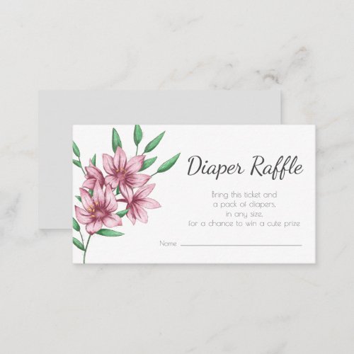 Elegant Pink Flower Girl Baby Shower Diaper Raffle Enclosure Card