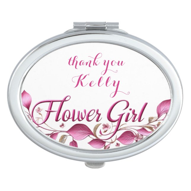 Elegant Pink Flower Girl Text Leaves Vines Compact Mirror (Front)