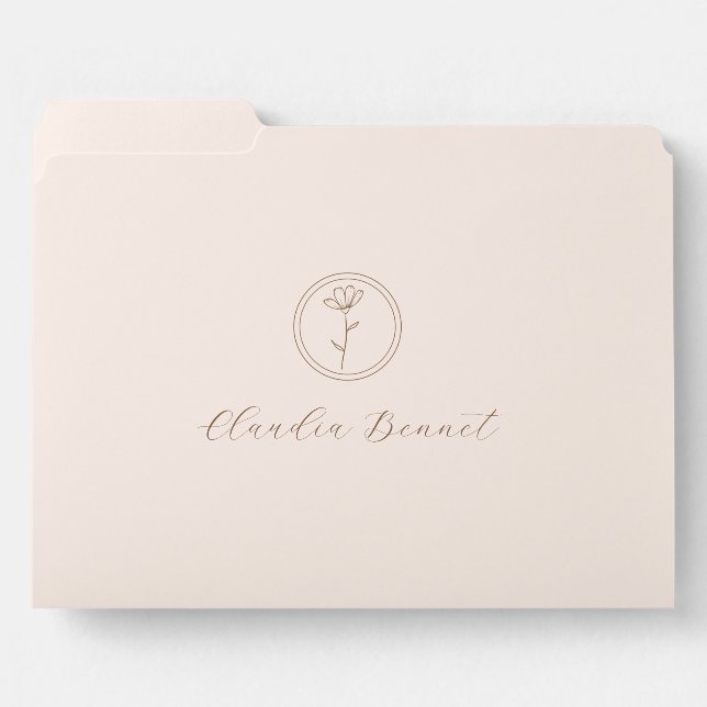 Elegant Pink Flower Logo & Script Name File Folder (Front Left)