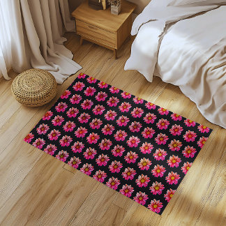 Elegant Pink Flower on Black Background Rug