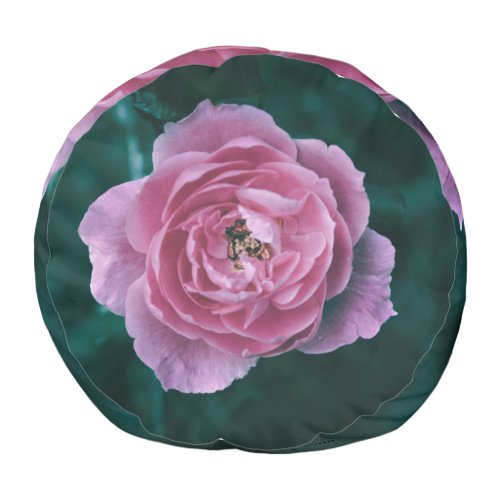 Elegant Pink Flower on Dark Green Botanical Floral Pouf