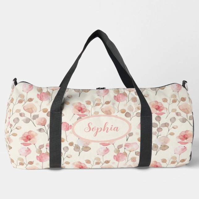 Elegant Pink Flower Pattern Duffle Bag (Front)