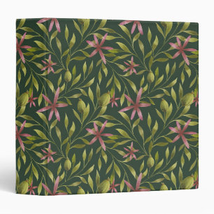 Elegant Pink Flower Pattern on Dark Background 3 Ring Binder