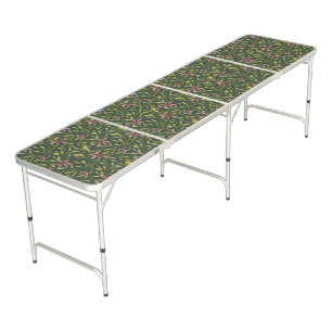 Elegant Pink Flower Pattern on Dark Background Beer Pong Table