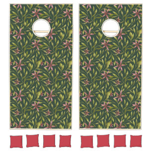 Elegant Pink Flower Pattern on Dark Background Cornhole Set