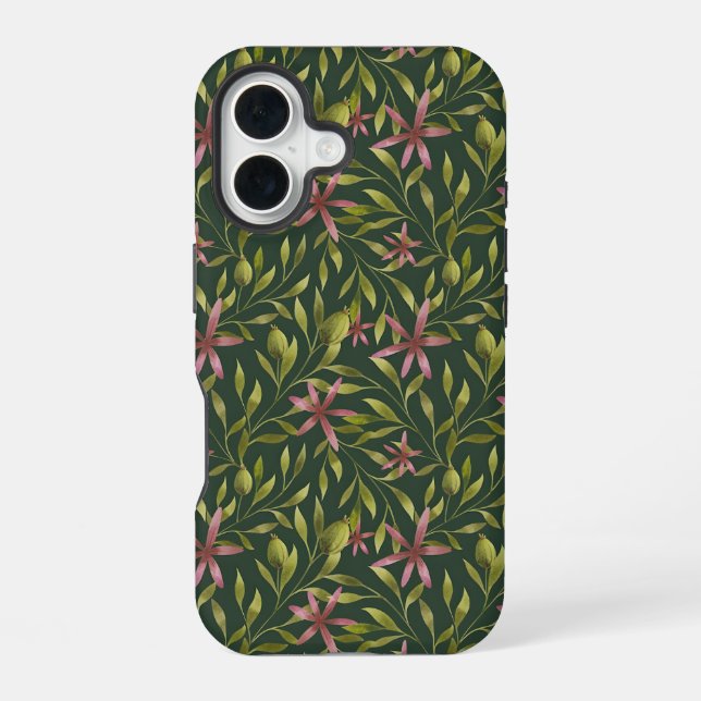 Elegant Pink Flower Pattern on Dark Background Iphone Case (Back)