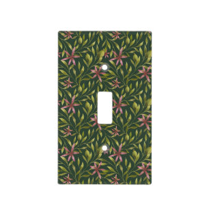 Elegant Pink Flower Pattern on Dark Background Light Switch Cover