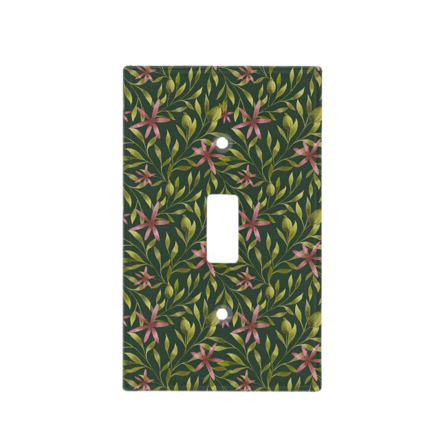 Elegant Pink Flower Pattern on Dark Background Light Switch Cover (Front)