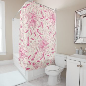 Elegant Pink Flower Pattern Shower Curtain by GiftStation at Zazzle