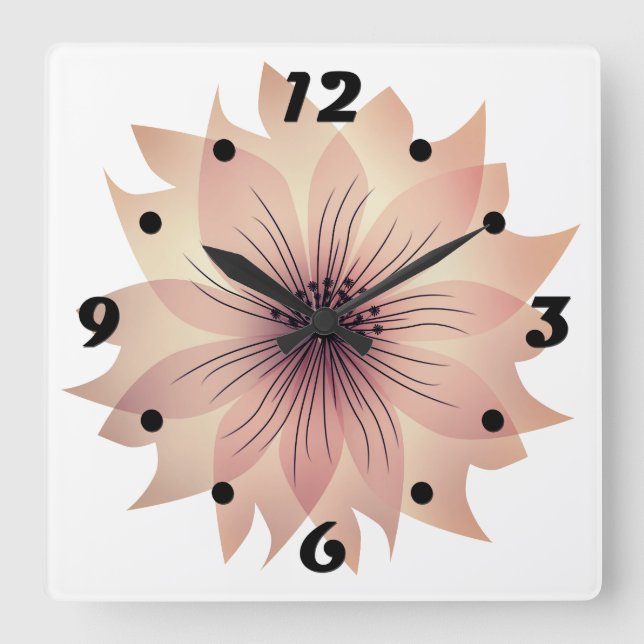 Elegant pink flower square wall clock (Front)