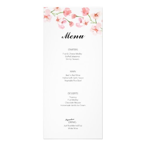 Elegant Pink Flower Wedding Menu  Rack Card
