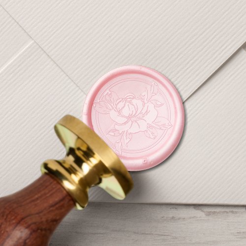 Elegant Pink Flower with Leaves Wax Seal Stamp
