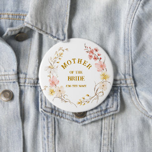 Elegant Pink Flower Wreath Mother of The Bride Button