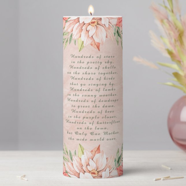 Elegant Pink Flowers & a Poem for a Mother Candle (In Situ)