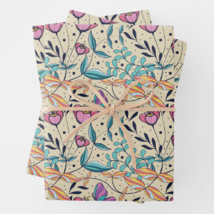 Elegant Pink Flowers and Butterflies Nature  Wrapping Paper Sheets